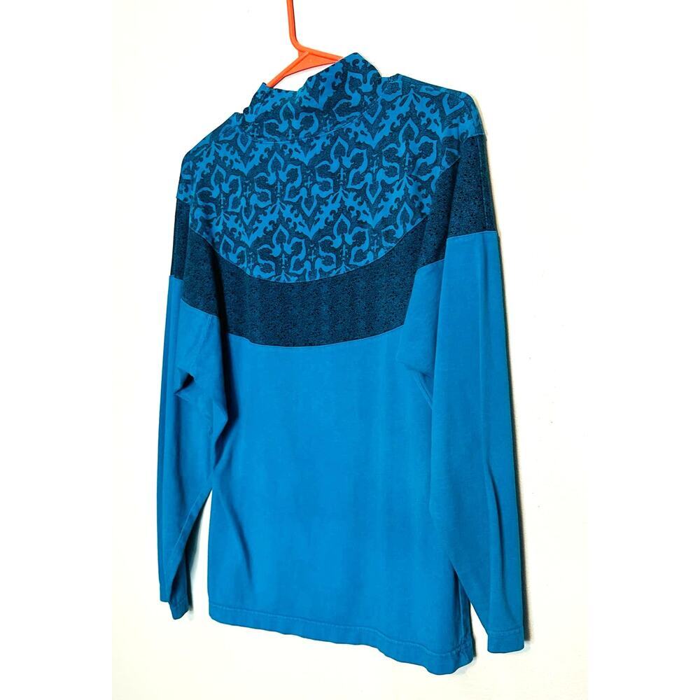 Vintage Pasta 80s Teal Blue Geometric Mock Neck Long Sleeve Shirt Size Large
